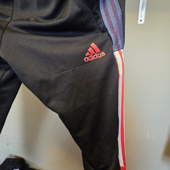 Adidas Kids Black Track Pants with Red and Blue Stripes - Picture 10 of 11